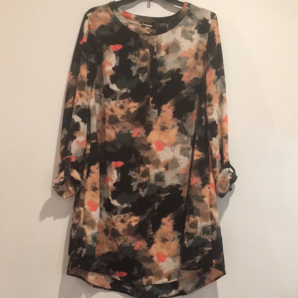 Merona Watercolor Long Sleeve Dress W/Pockets L